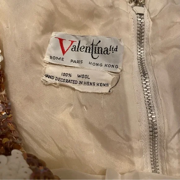 Vintage 60s Valentina Harlequin Sequin Wool Top Zip Up Back Approx Size XL - Picture 5 of 6